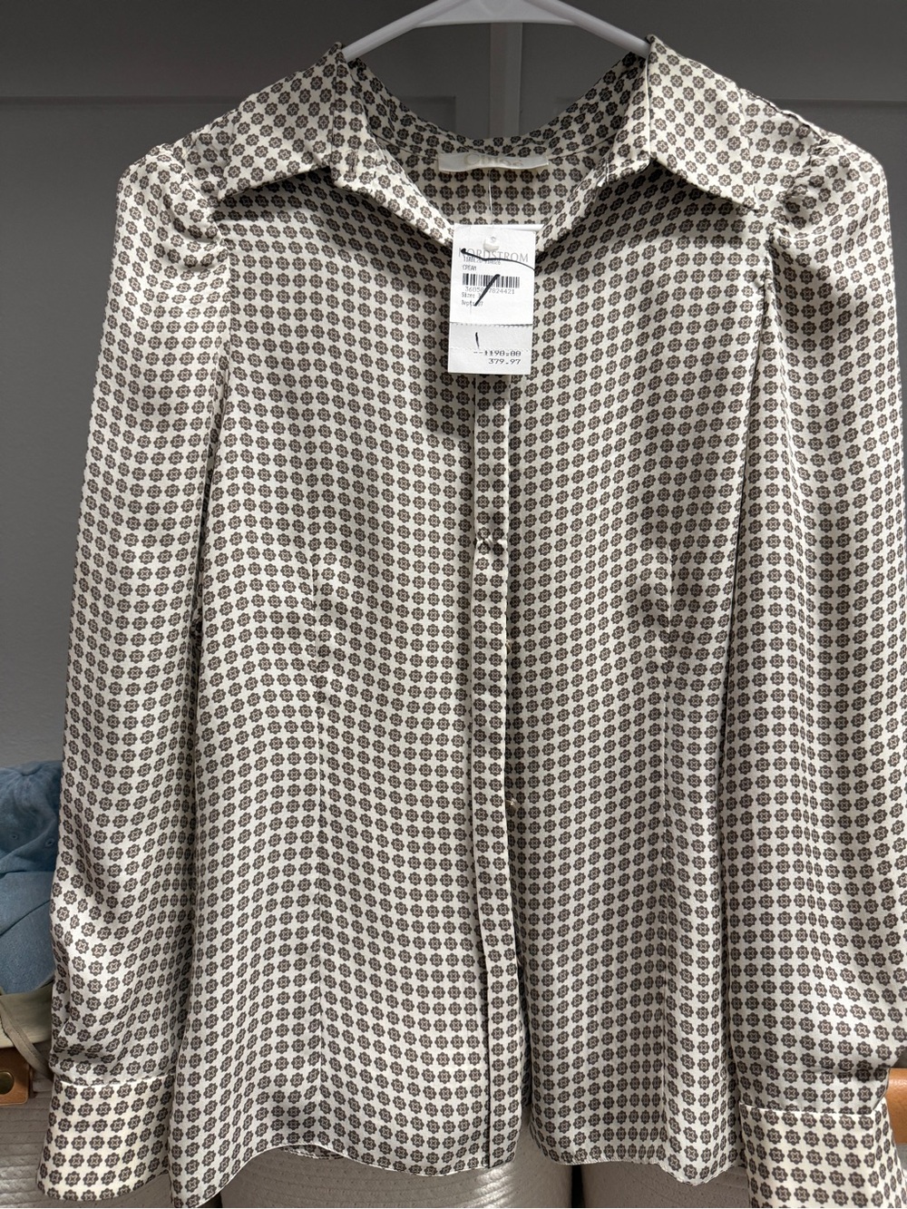 Chloe Cream and Brown Printed Silk Blouse